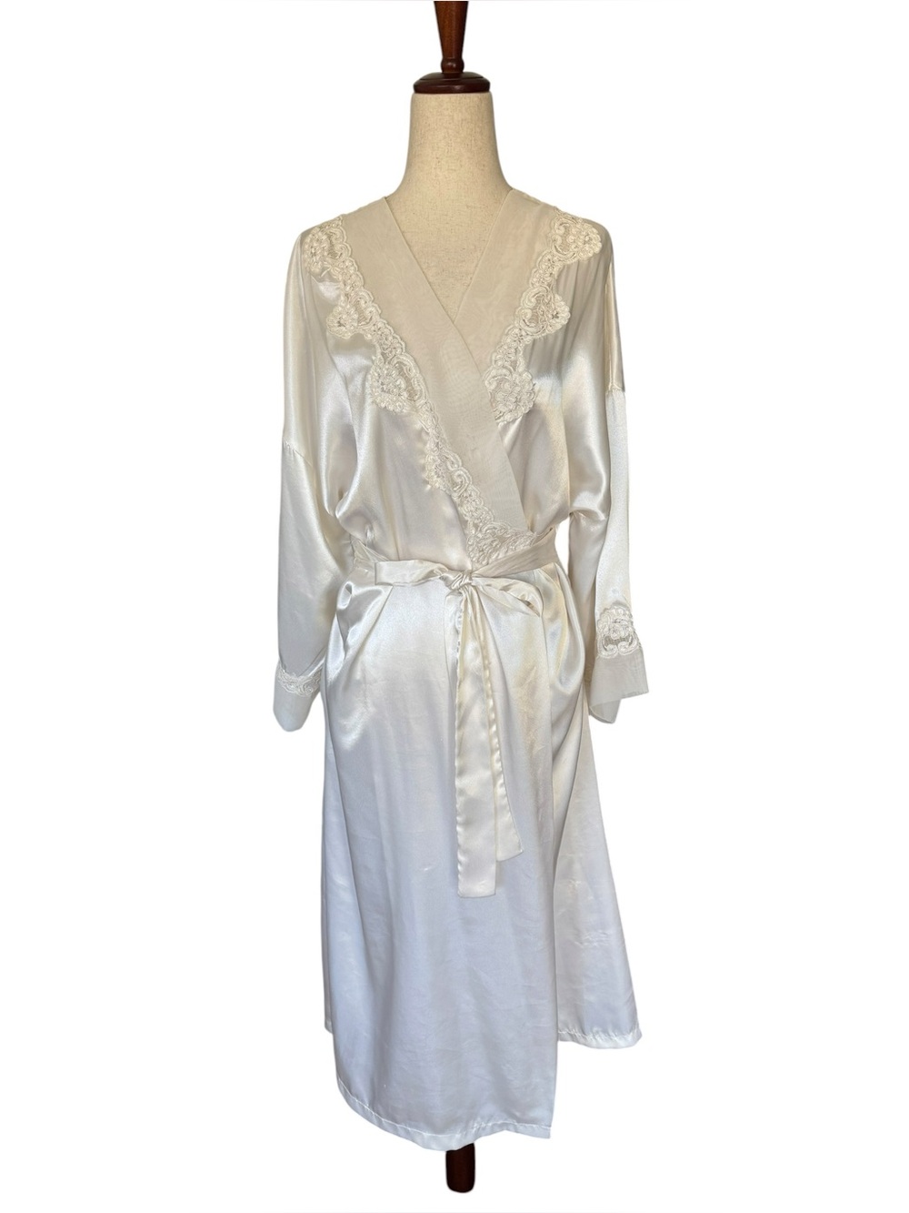 Vintage 80s Intimate Concepts Terry Russo White Lingerie Robe Lace Sheer Bridal
